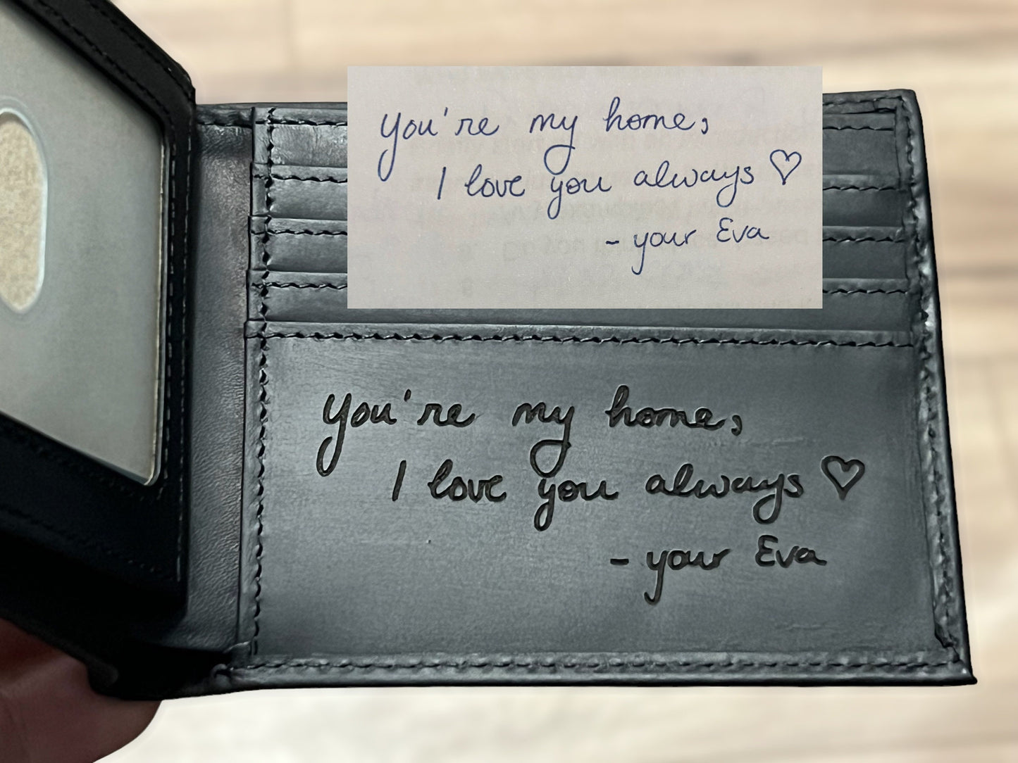 Personalized Men's Leather Wallet with Handwriting Engraving