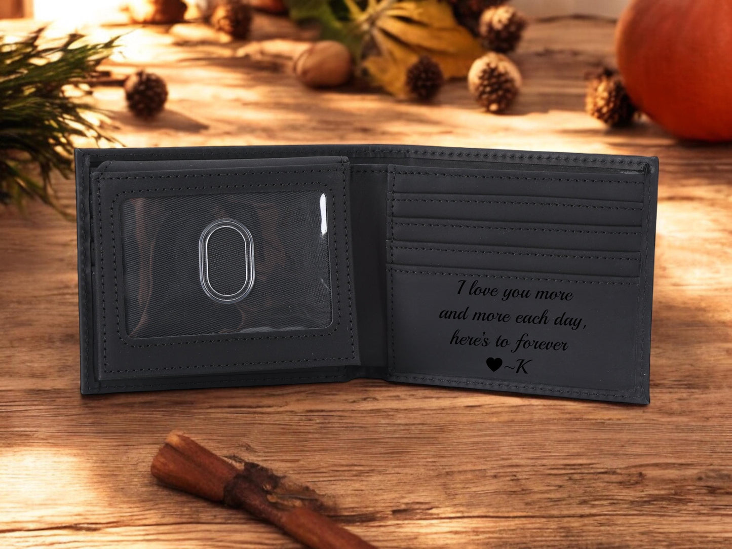 Handwritten Message Engraved Leather Wallet, Custom Gift for Men