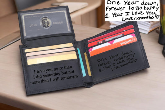 Personalized Men's Leather Wallet with Handwriting Engraving