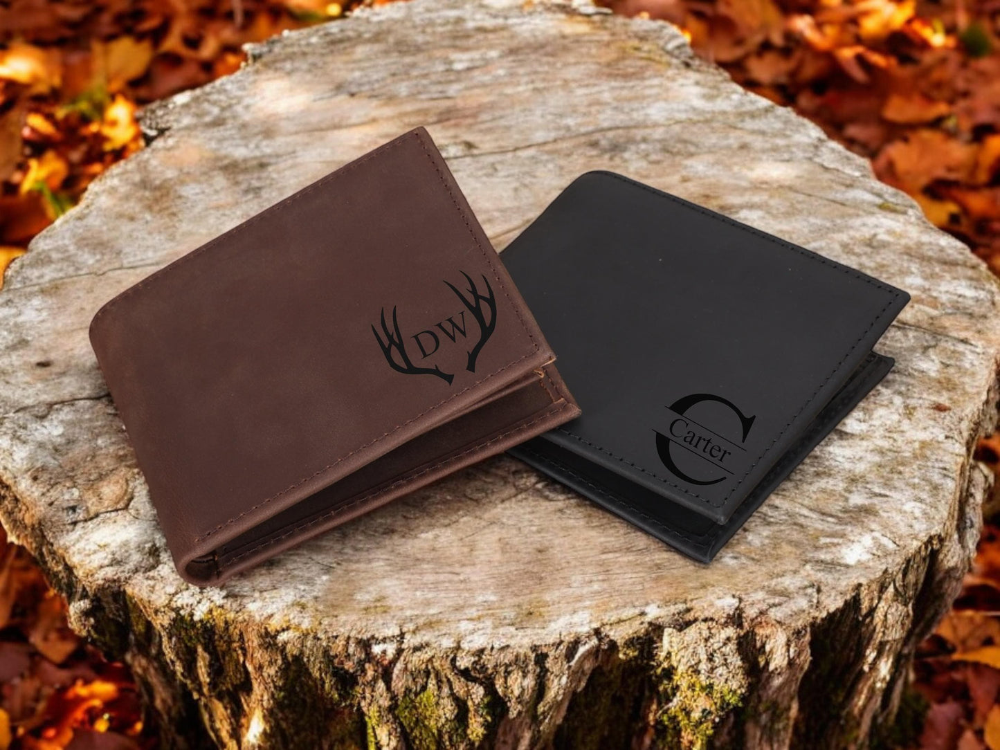 Men's Leather Wallet with Name or Initials Engraving, Premium Style