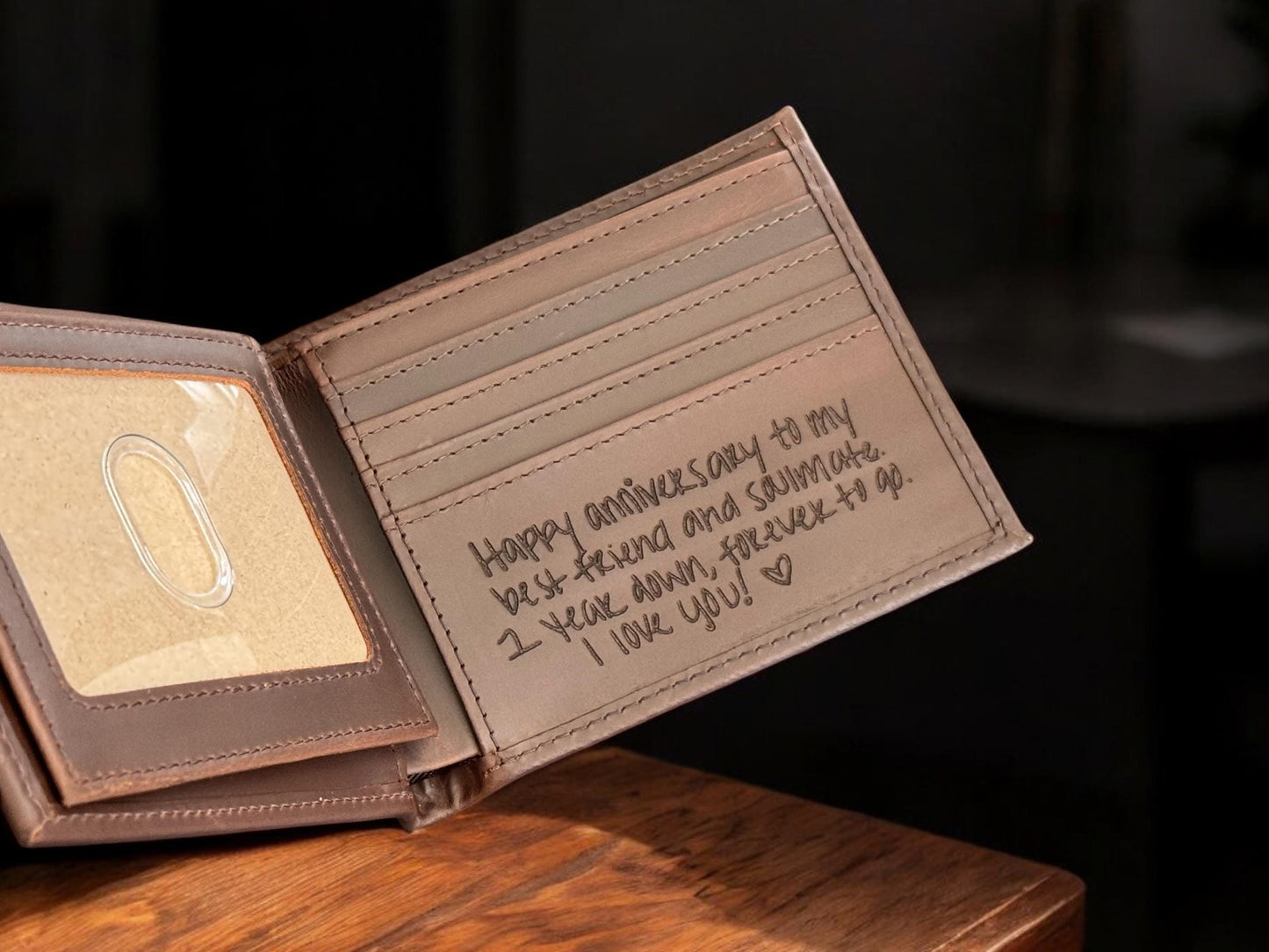 Personalized Men's Leather Wallet with Handwriting Engraving